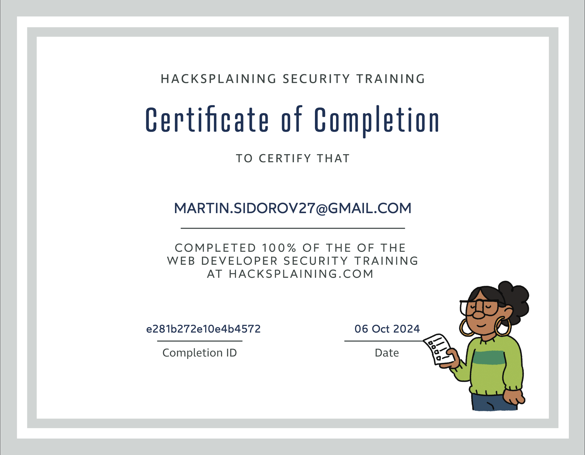 Hacksplaining Completion Certificate